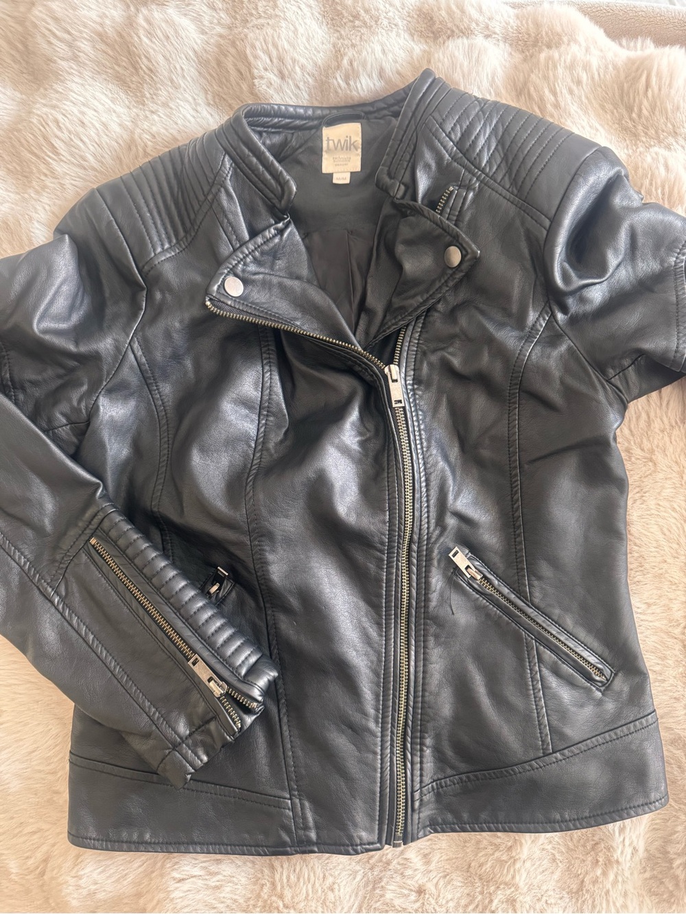 twik Black Faux Leather Asymmetrical Moto Jacket